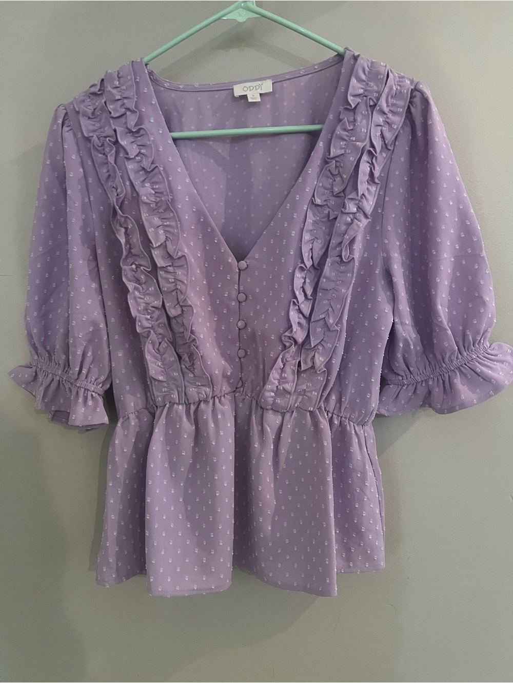 ODDY Lavender Ruffle Button-Front Peplum Blouse